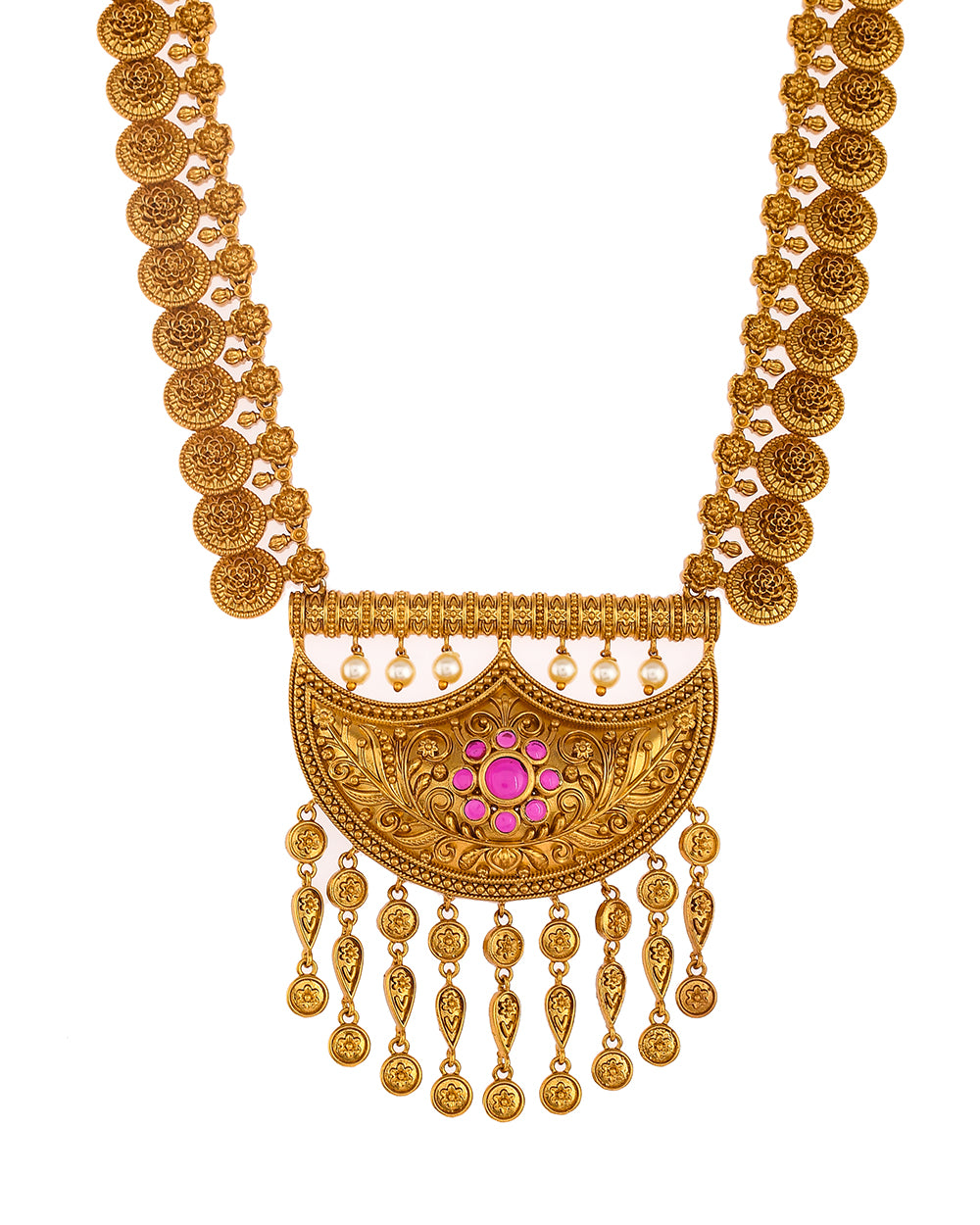 Women's Gold Opulence Traditional Pearl Beads Coin Jewellery Set - Voylla