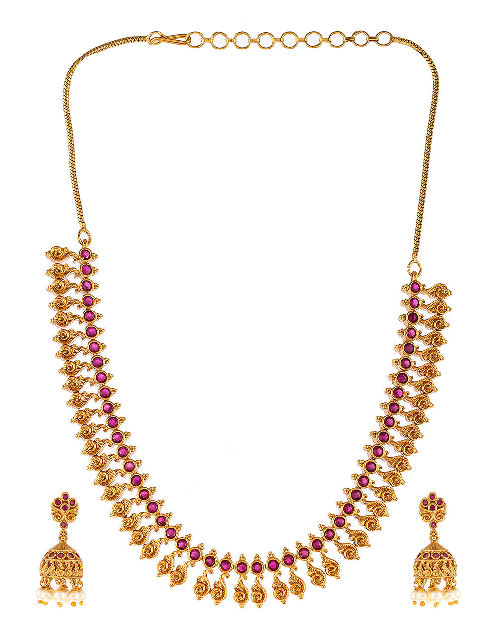Women's Yellow Gold Plated Pearl Beads Traditional Jewellery Set - Voylla