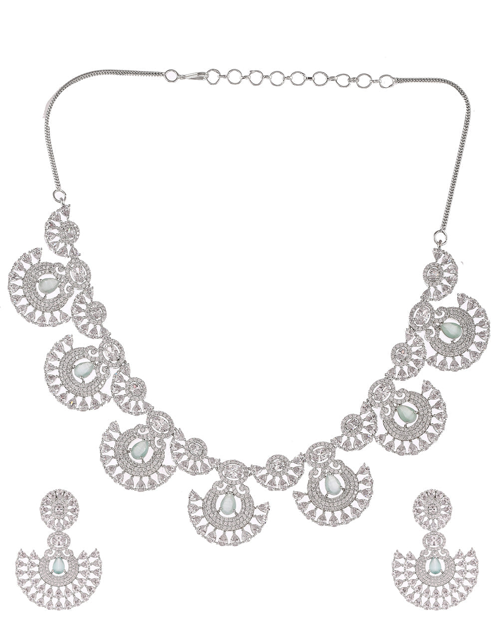 Women's Cz Elegance White And Mint Green Zircons Jewellery Set - Voylla