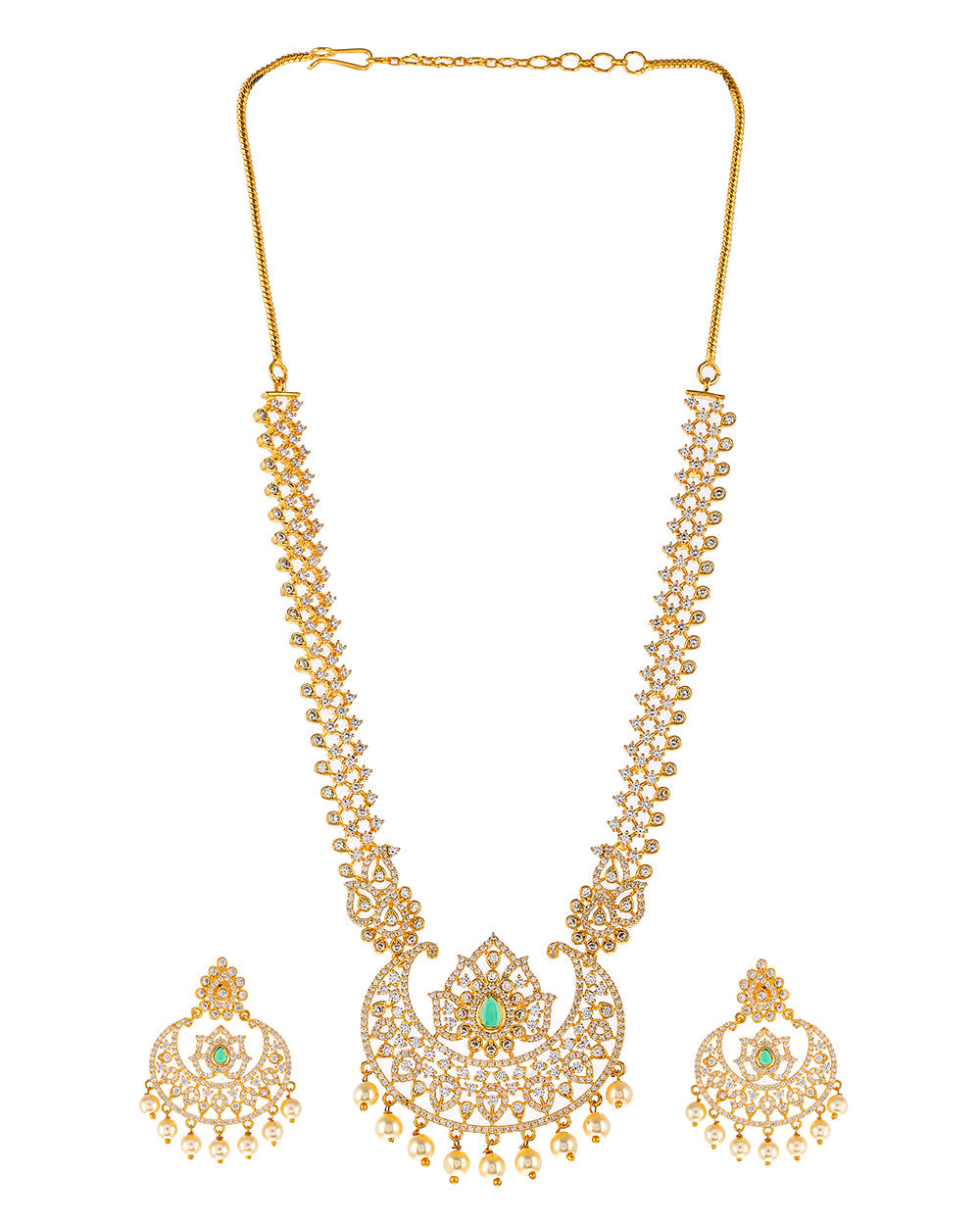 Women's Ethnic Pearl Beads And Cz Jewellery Set - Voylla