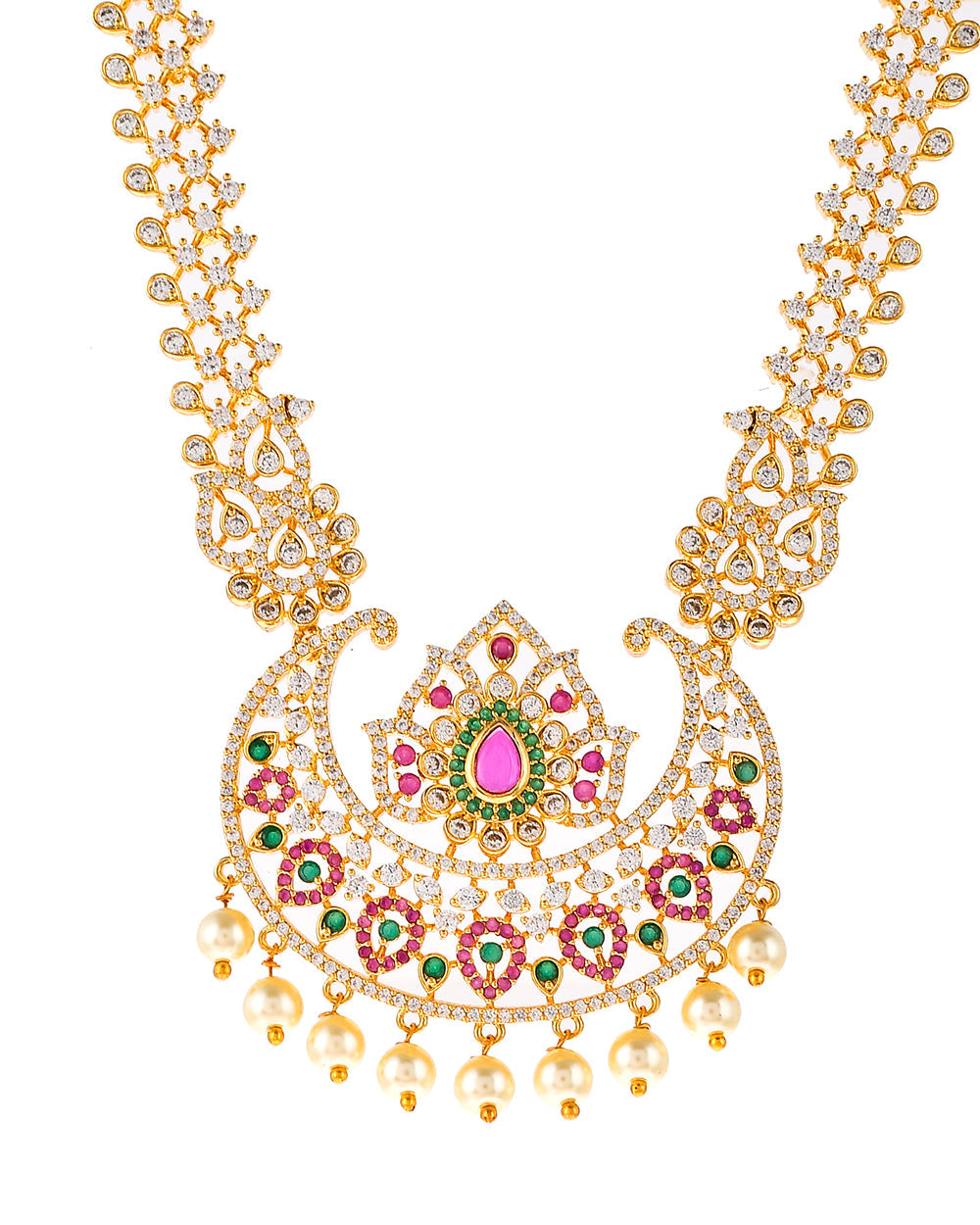 Women's Coloured Cz And Pearl Beads Jewellery Set - Voylla