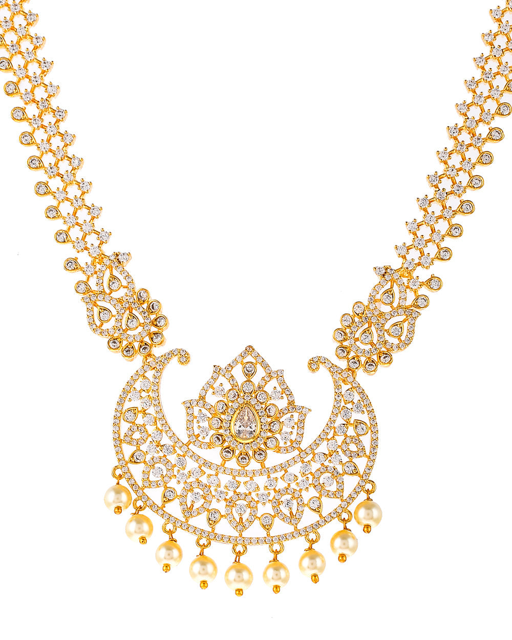 Women's Zircons And Pearl Beads Opulent Jewellery Set - Voylla
