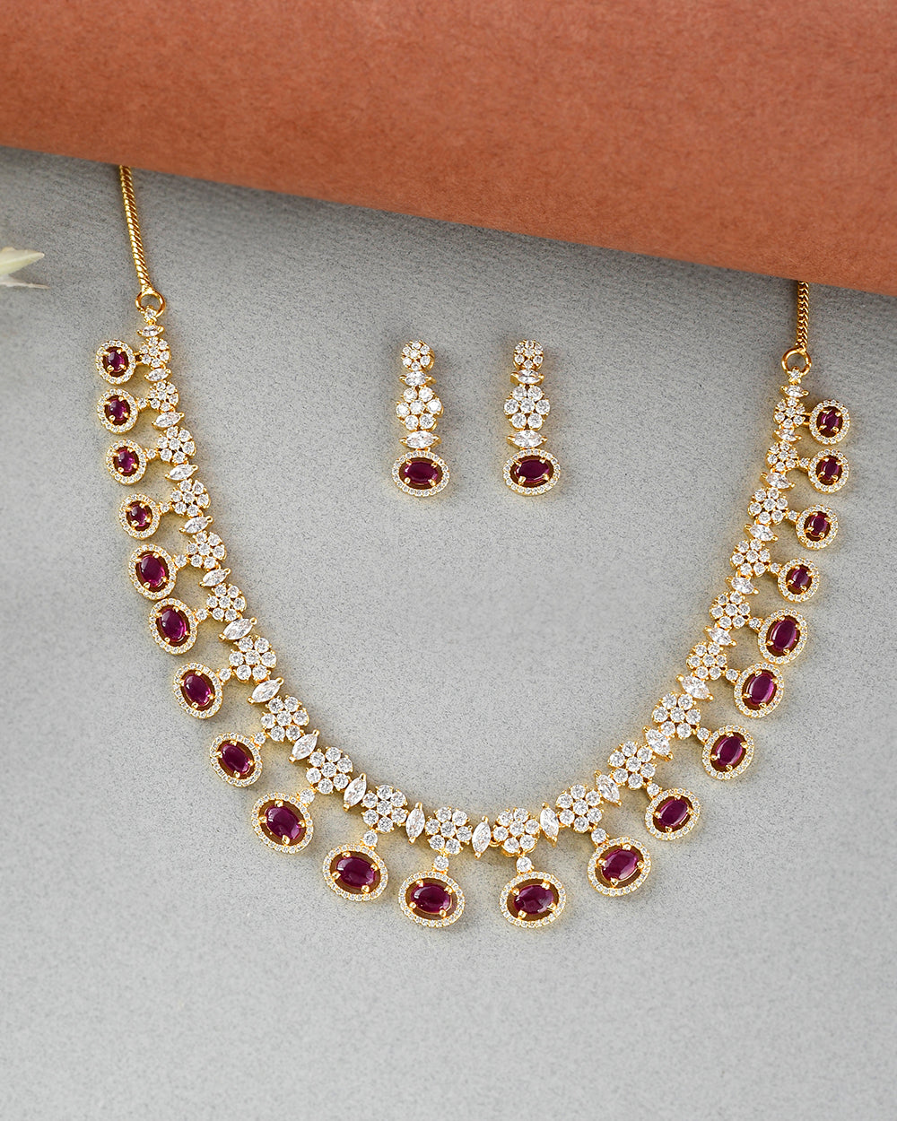 Women's Ruby Red And White Zirconia Jewellery Set - Voylla