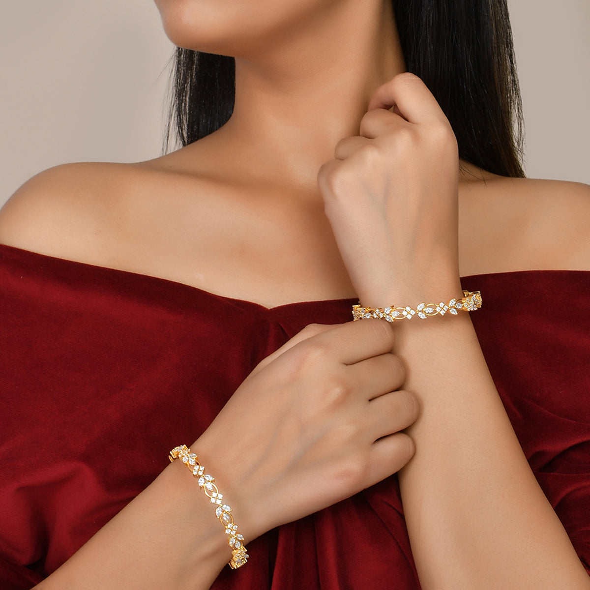 Women's Sparkling Elegance Cz Studded Cutwork Gold Plated Bangles - Voylla