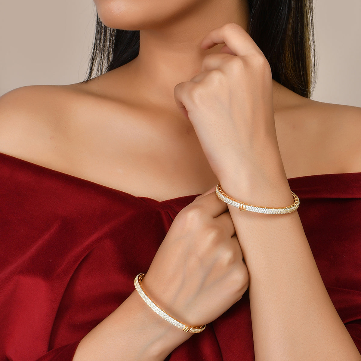 Women's Sparkling Elegance Gold Cz Studded Bangles - Voylla