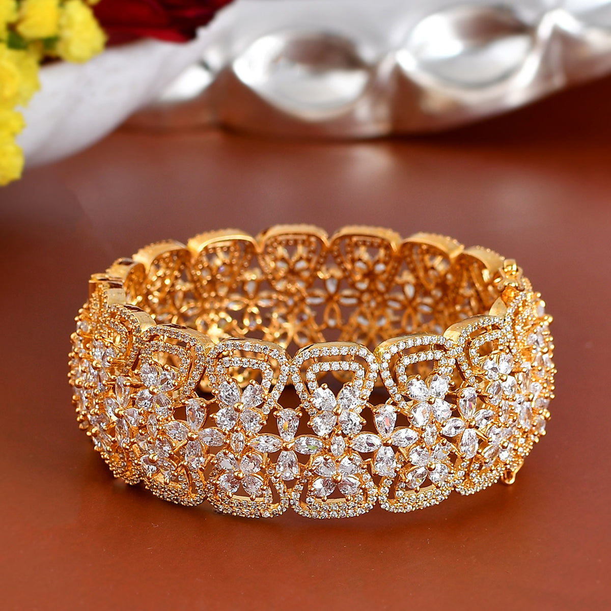 Women's Sparkling Elegance Royal Cutwork Gold Plated Bangles - Voylla