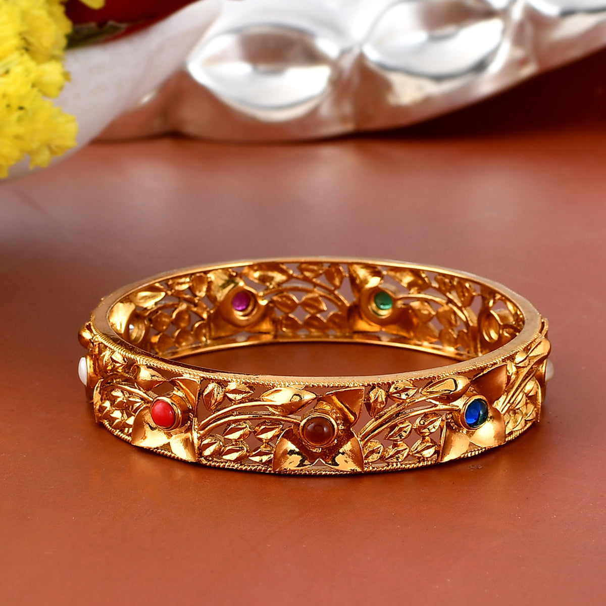 Women's Sparkling Elegance Traditional Gold Plated Bangles - Voylla