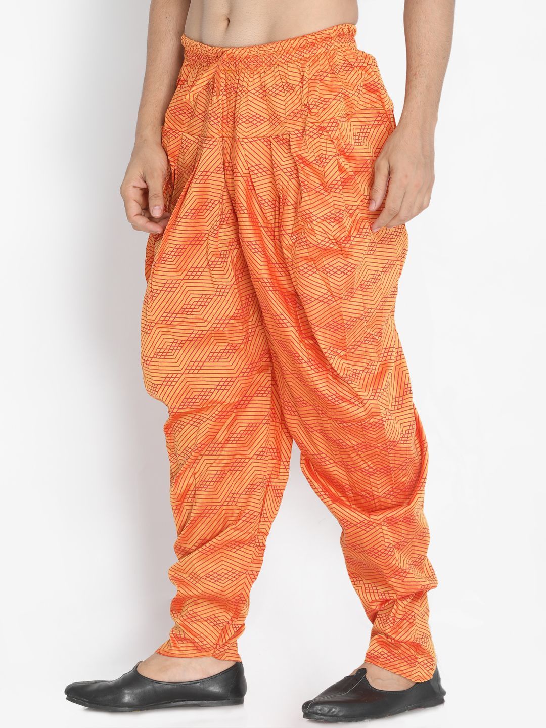 Men's Orange Cotton Silk Blend Dhoti - Vastramay