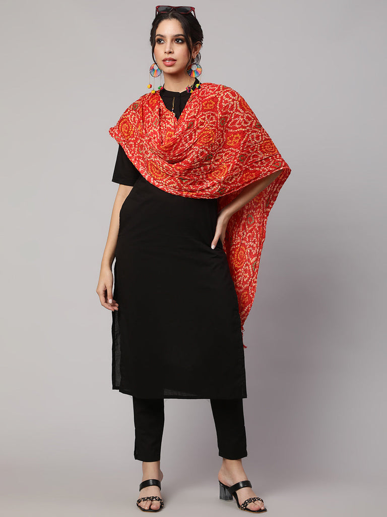 Women's Blue Bandhini And Red Bandhani Dupatta Combo, Pack Of Two