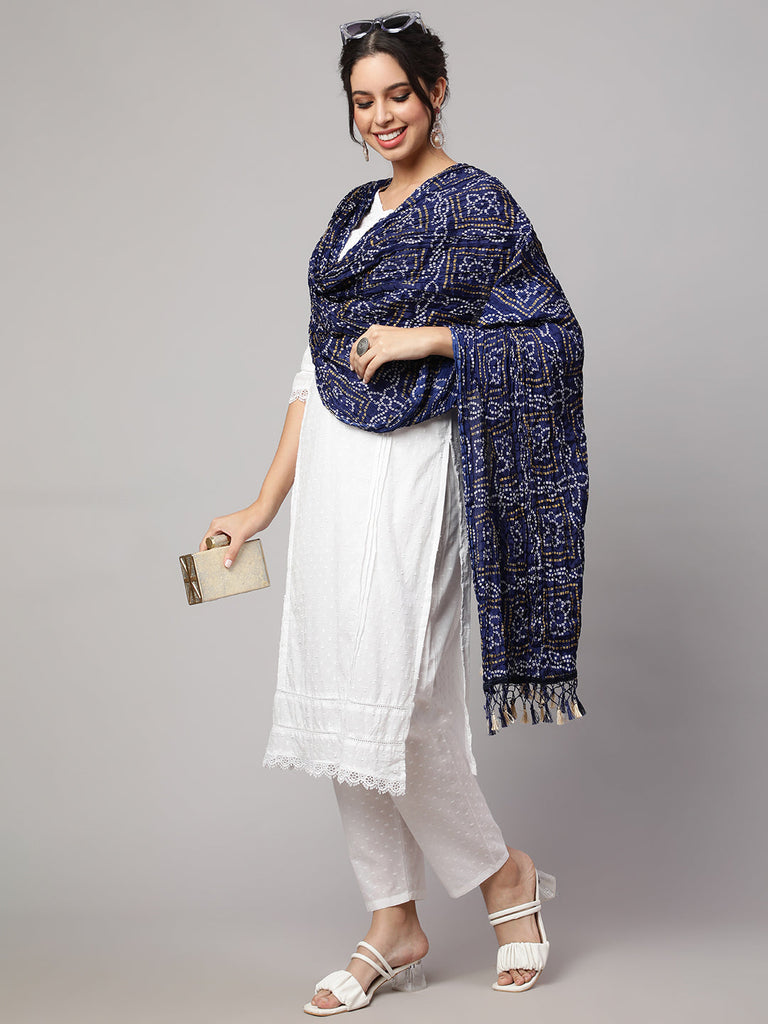 Women's Blue Bandhini And Red Bandhani Dupatta Combo, Pack Of Two