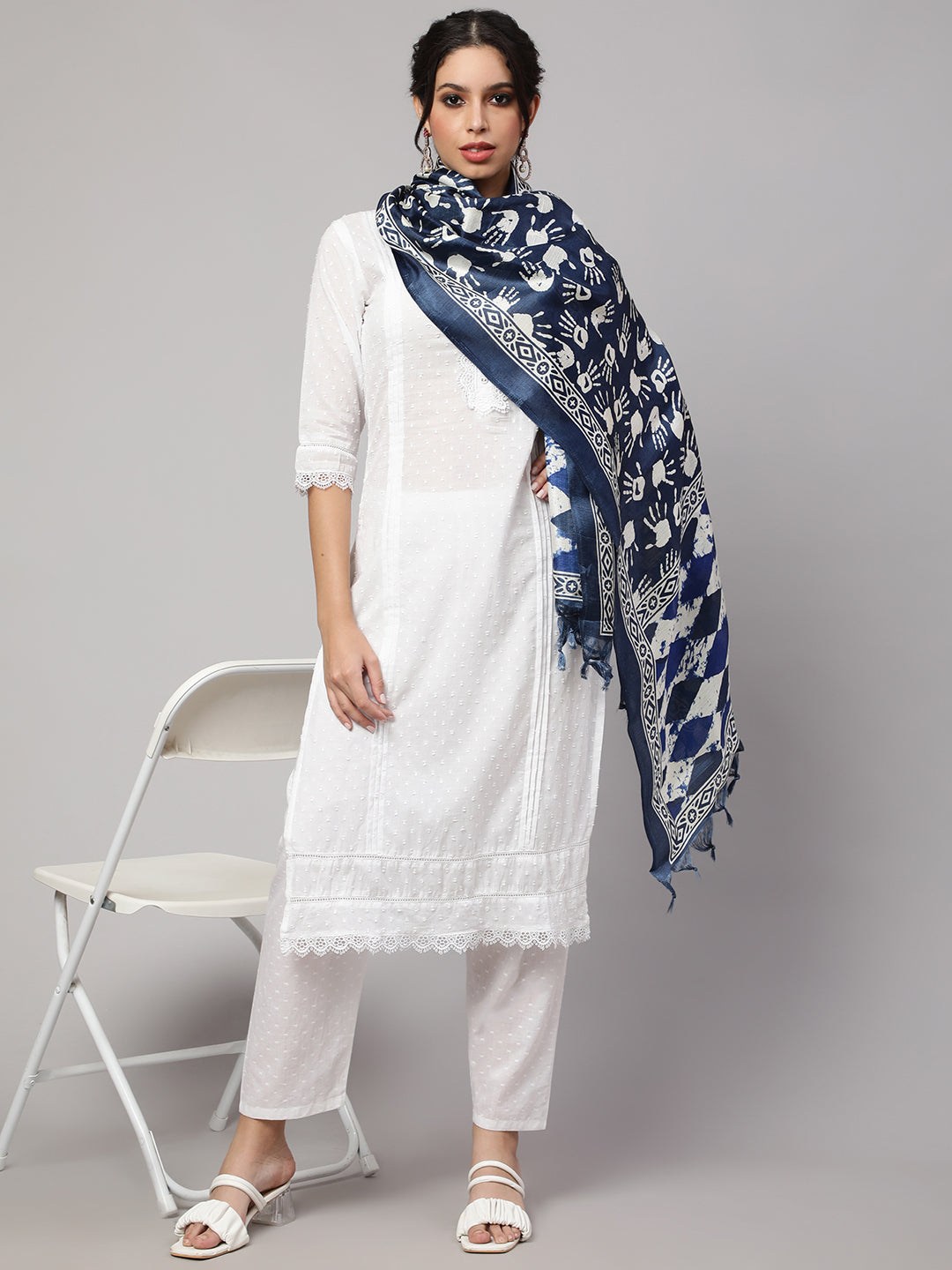 Women's Blue And Black Printed Dupatta Combo, Pack Of Two - Nayo Clothing