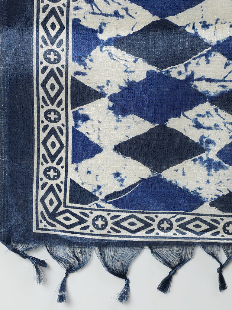 Women's Blue And Off White Printed Dupatta Combo, Pack Of Two