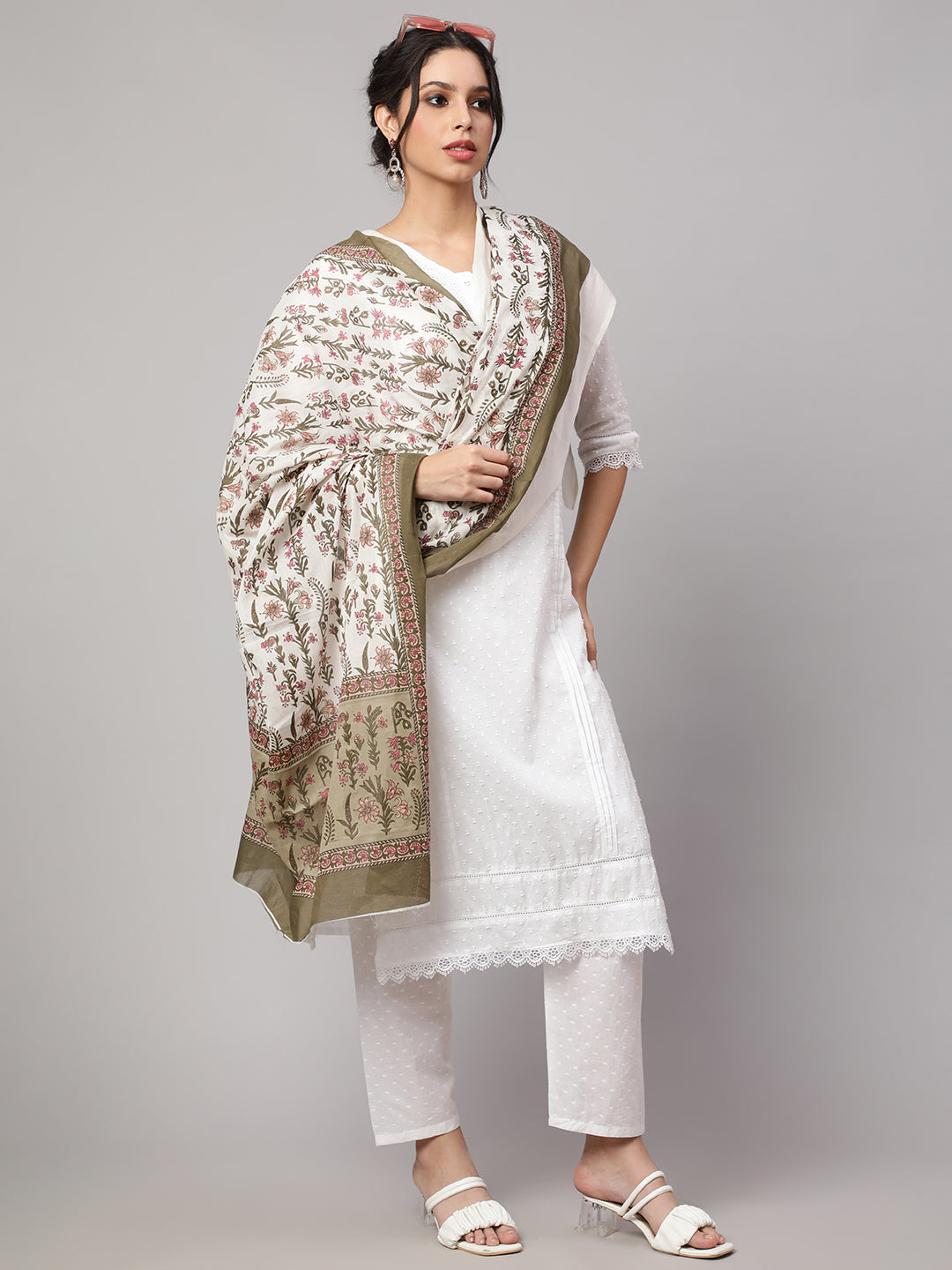 Women's Blue And Off White Printed Dupatta Combo, Pack Of Two - Nayo Clothing