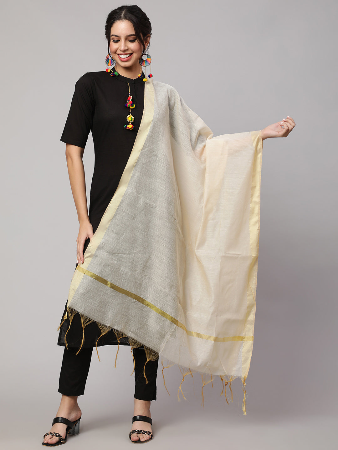 Women's Multi Printed and Solid Beige with Blue Dupatta Combo, Pack Of Three - Nayo Clothing