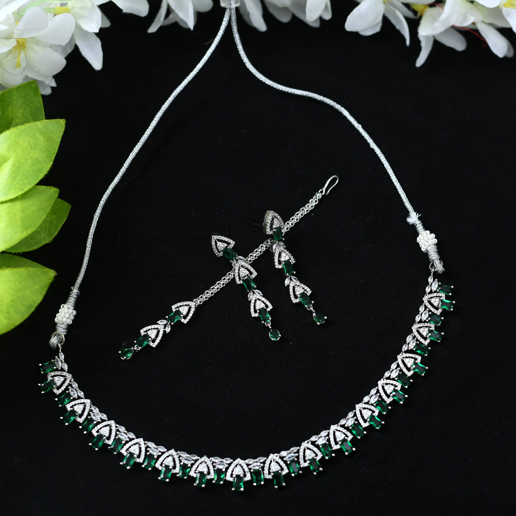 Kamal Johar American Diamond Silver-Plated Green Ruby Jeweller