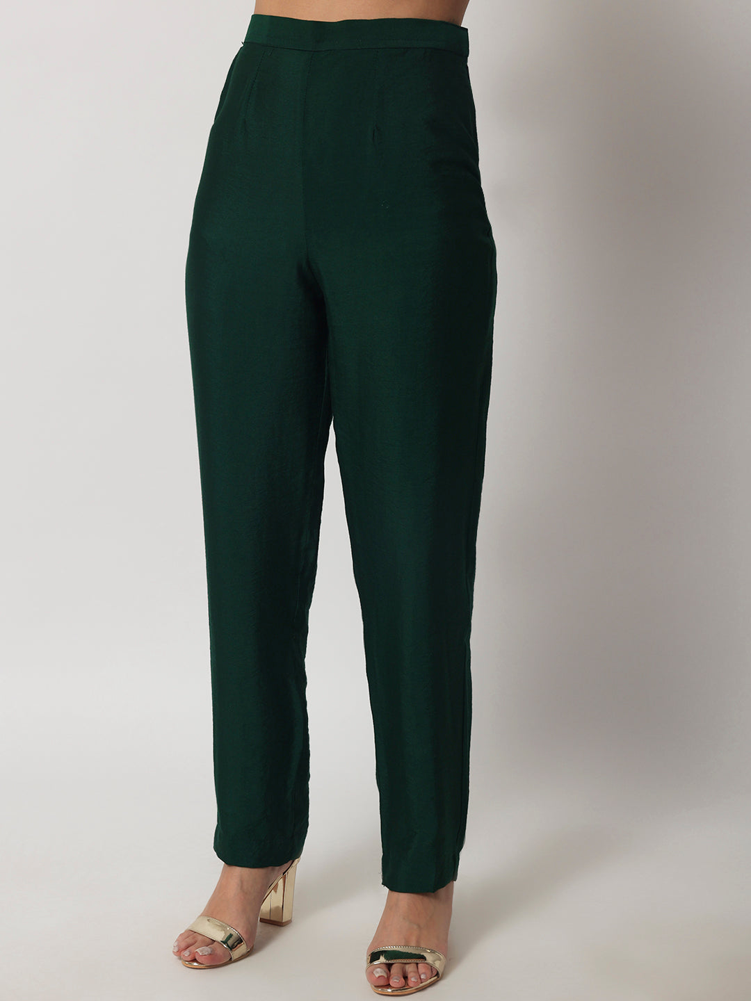 Women's Emerald Green Straight Kurti With Straight Pants And Banarasi Bandhej Dupatta - Anokherang