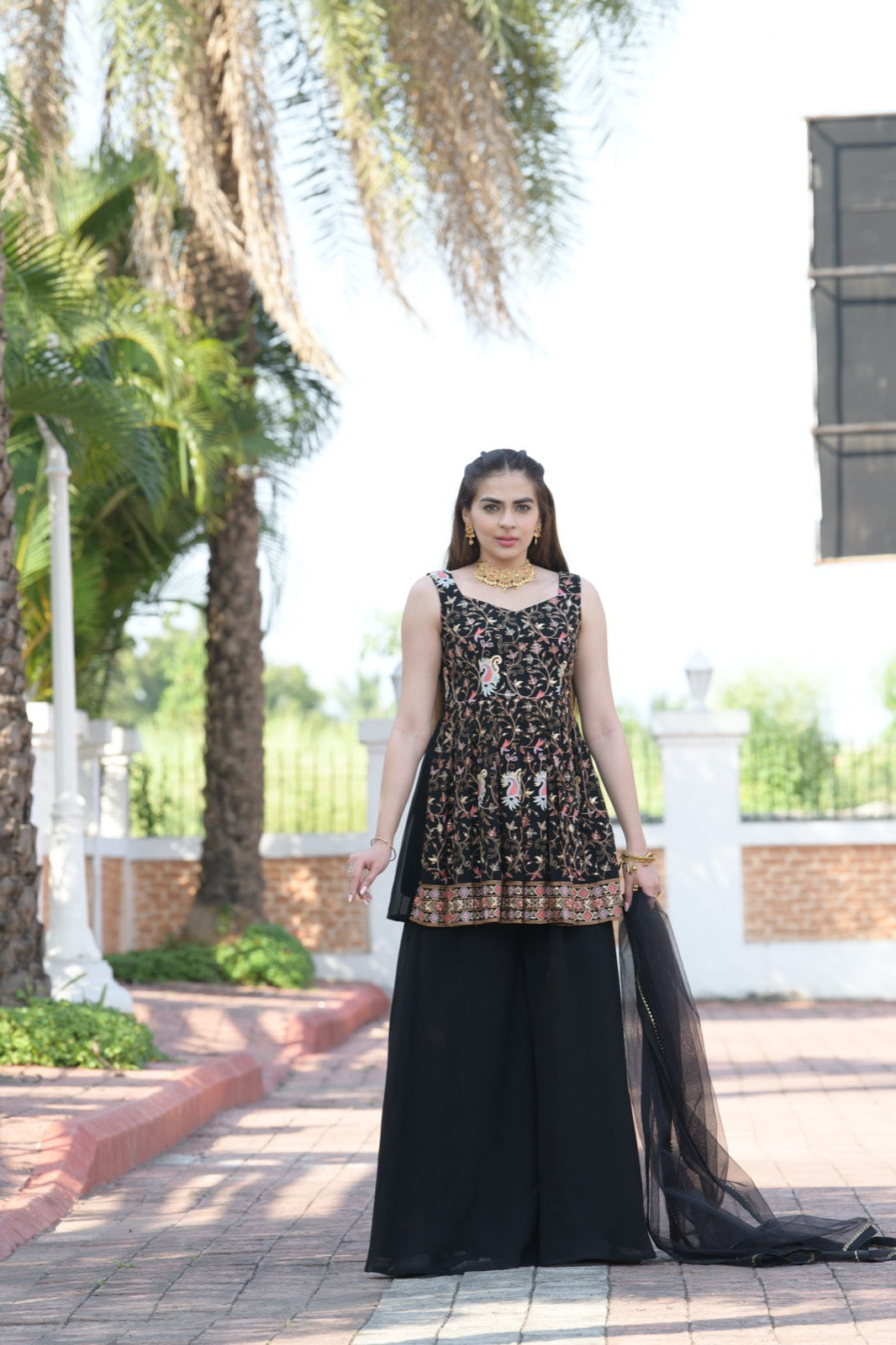 Women's Embroidered And Sequence Work Stiched Sharara Suit - Fashion Forever