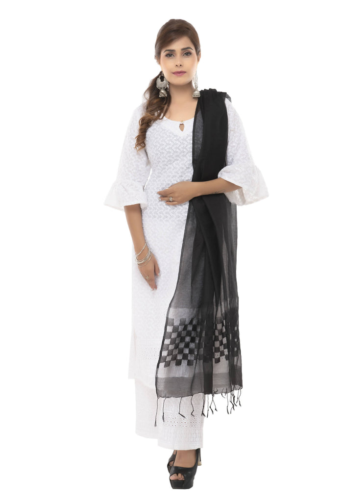 Women's Buta Square Cutt Black Dupatta & Chunni Mfd0012
