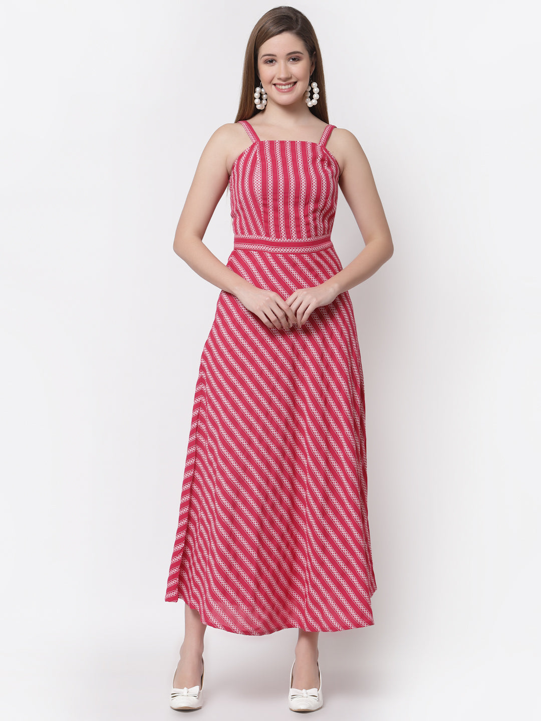 Women's Stylish Pure Cotton Square Neck Sleeveless Printed Dress  - Myshka