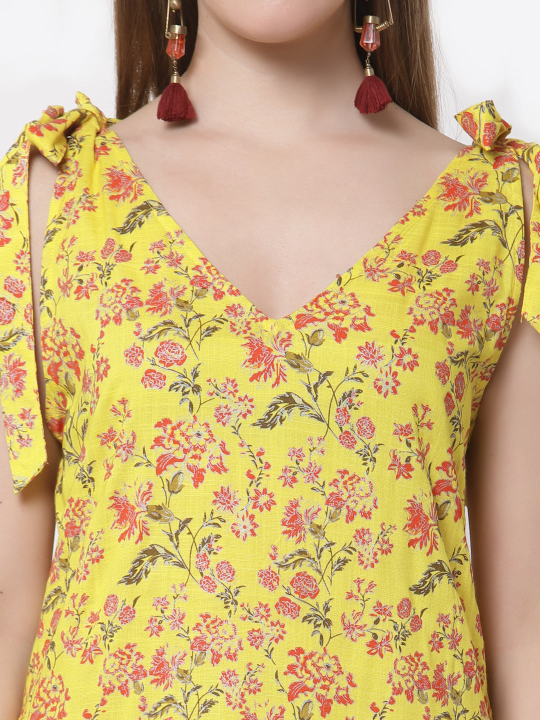 Women's Stylish Cotton V Neck Sleeveless Printed Dress  - Myshka