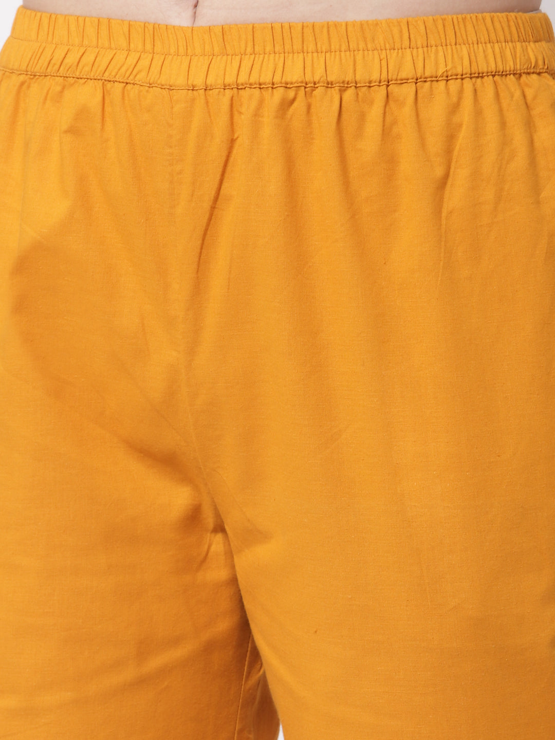 Women's Stylish Cotton Round Neck 3/4 Sleeve Solid Kurta Pant Dupatta Set  - Myshka