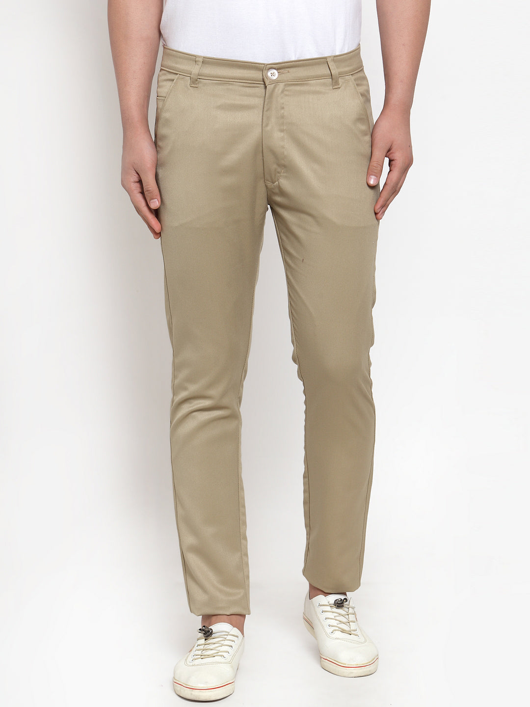 Men Beige Slim Fit Formal Trousers ( FGP 253Beigexxx ) - Jainish