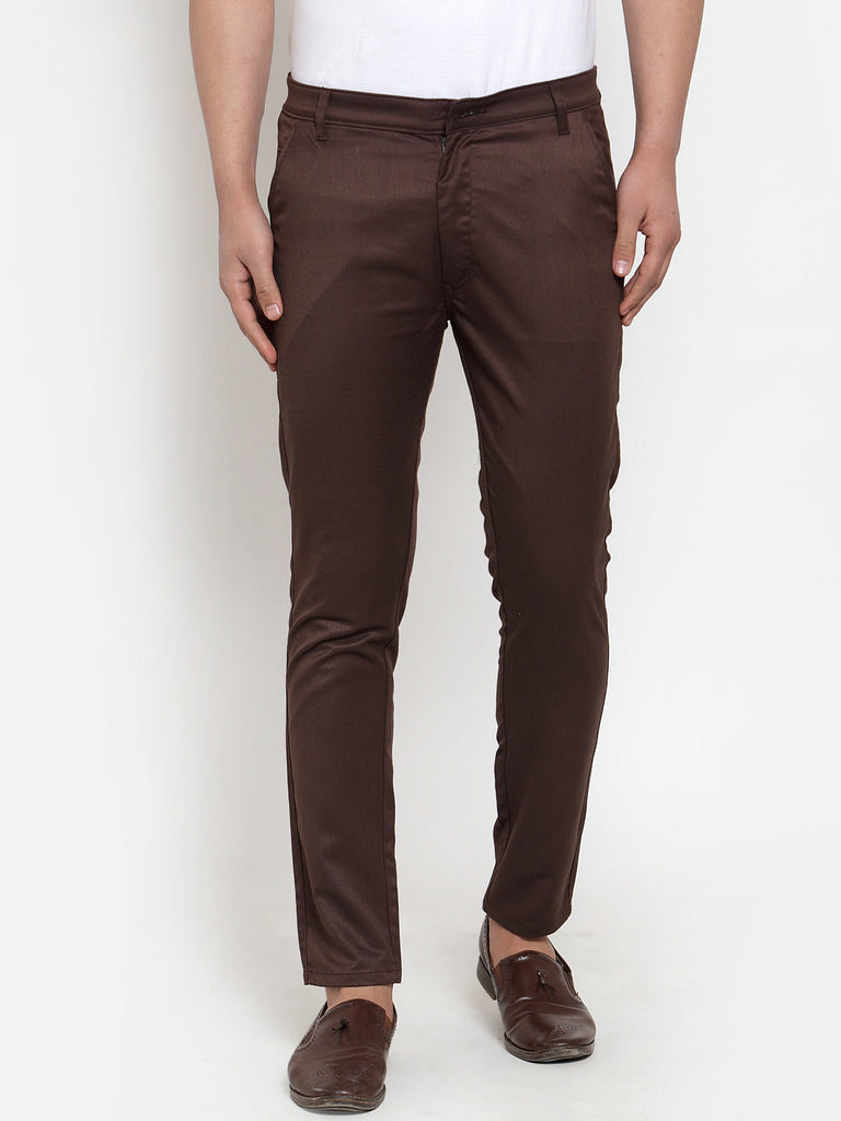Men's Brown Solid Formal Trousers ( FGP 253Coffee )