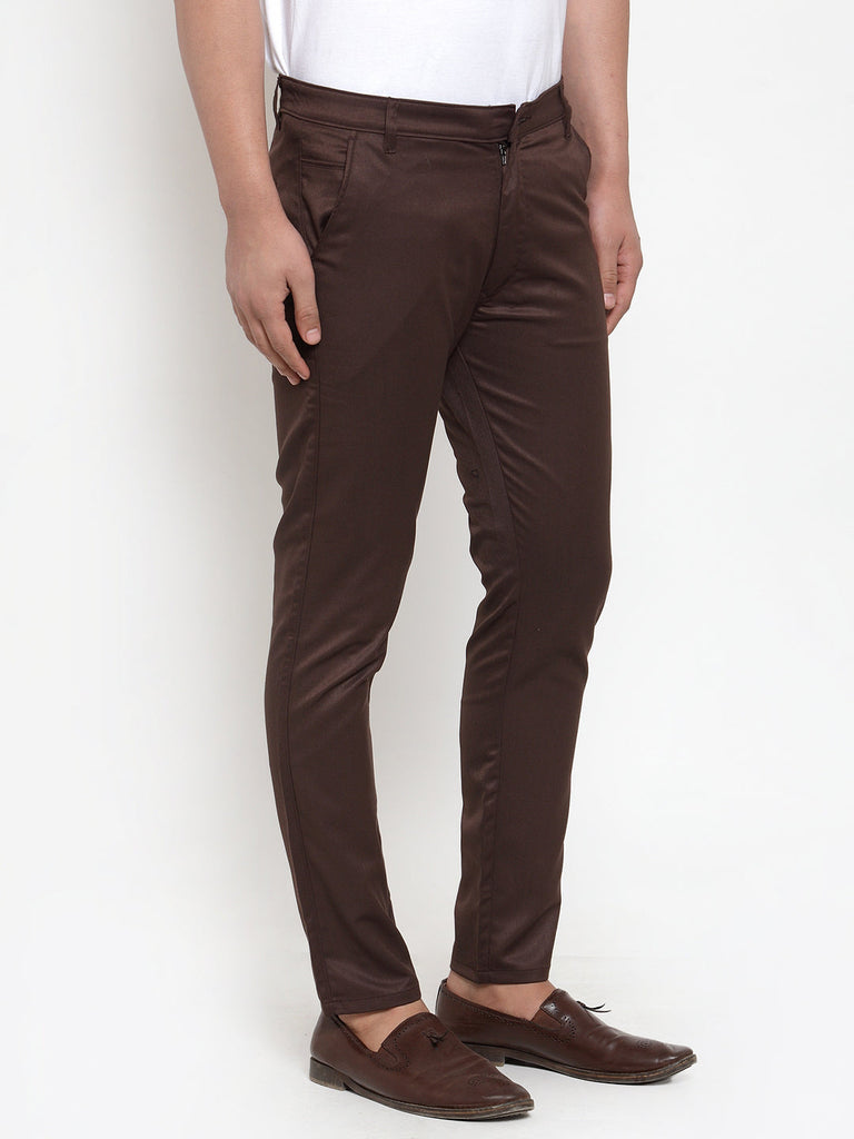 Men's Brown Solid Formal Trousers ( FGP 253Coffee )