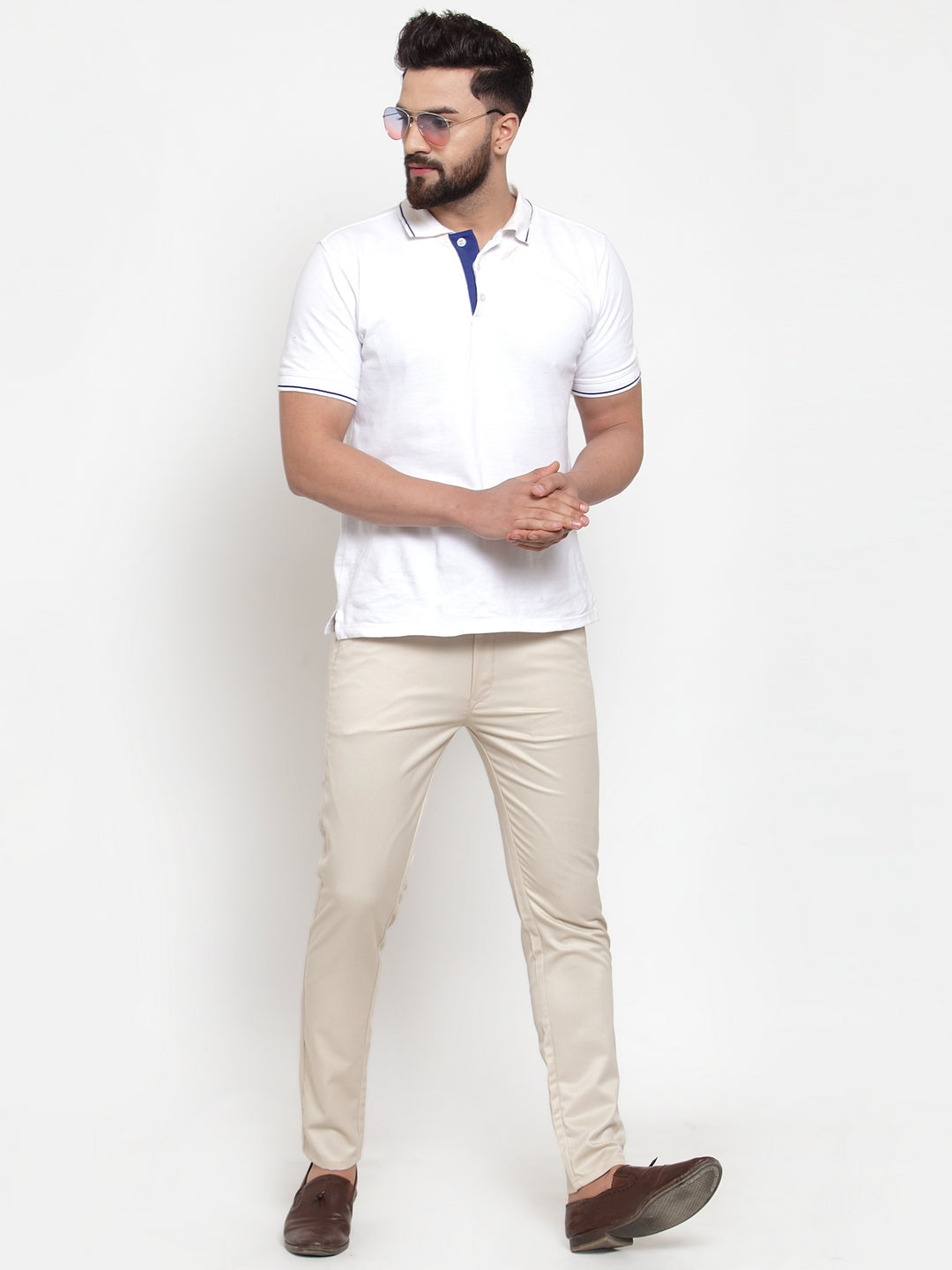 Men's Cream Solid Formal Trousers ( FGP 253Cream ) - Jainish