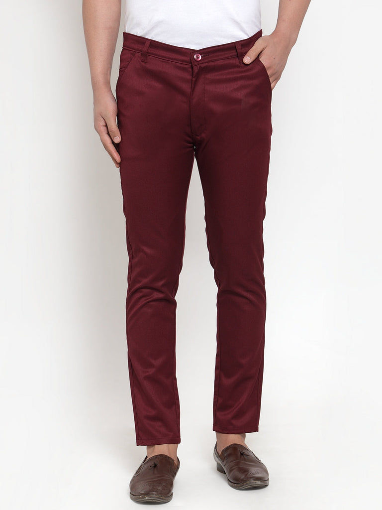 Men's Maroon Solid Formal Trousers ( FGP 253Maroon )