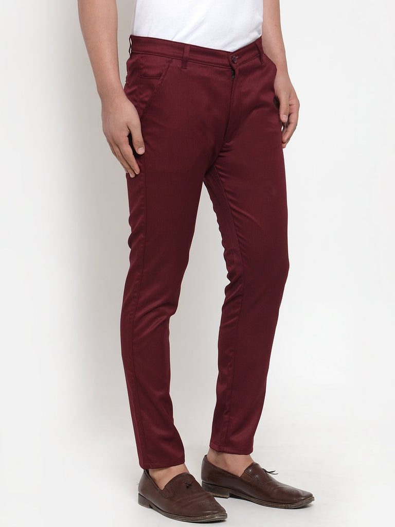 Men's Maroon Solid Formal Trousers ( FGP 253Maroon )