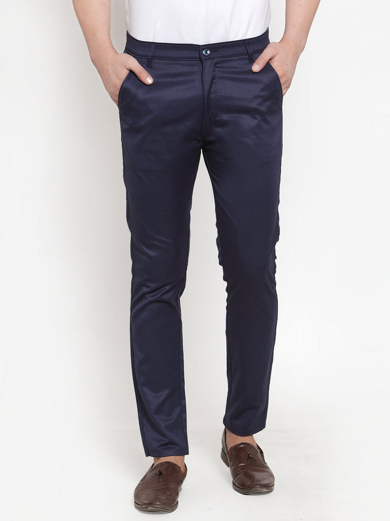 Men's Navy Solid Formal Trousers ( FGP 253Navy )