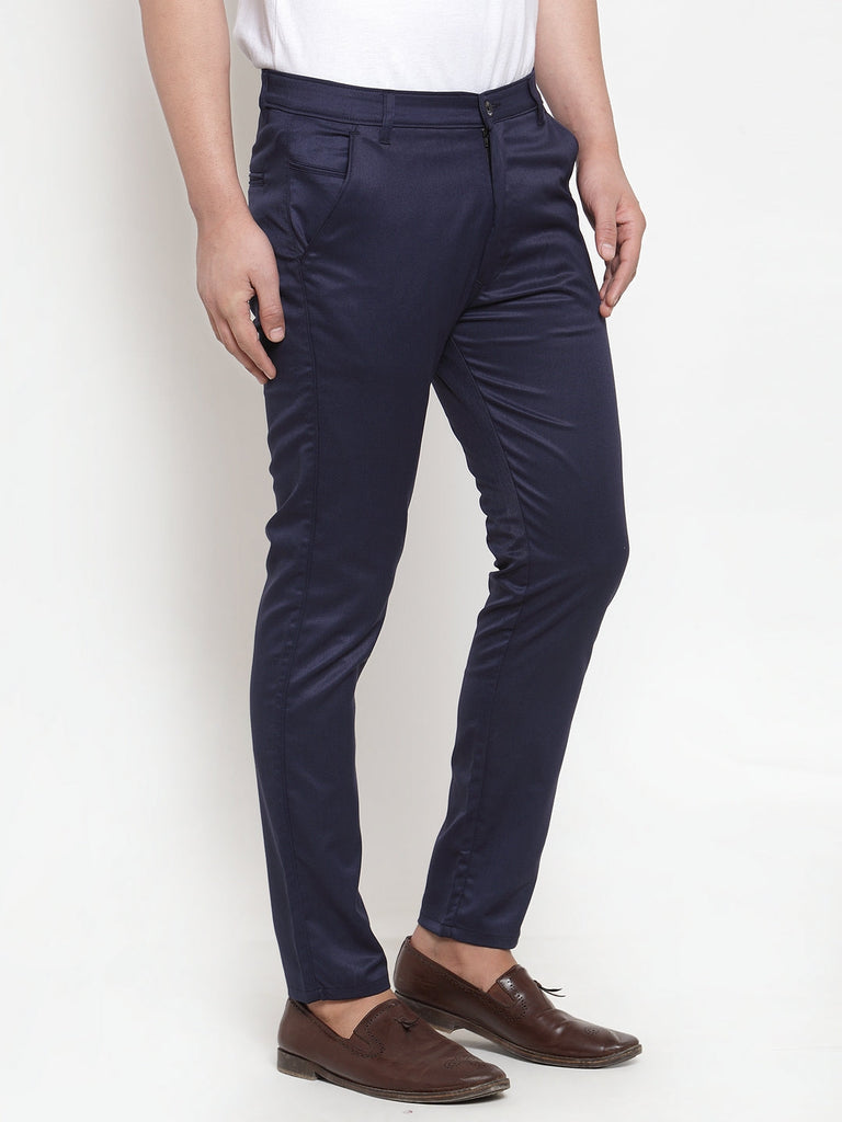 Men's Navy Solid Formal Trousers ( FGP 253Navy )