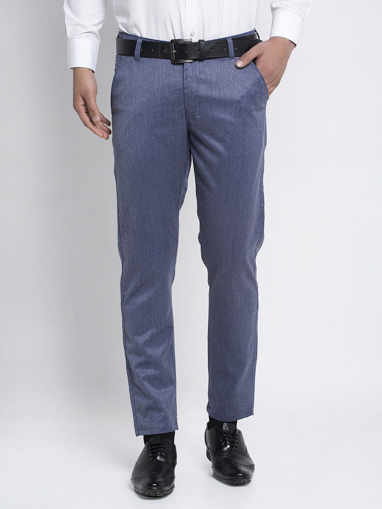 Men's Blue Cotton Solid Formal Trousers ( FGP 265Navy )