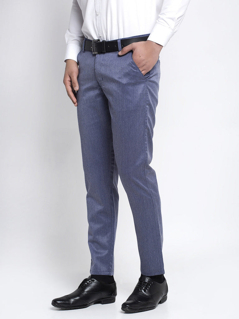 Men's Blue Cotton Solid Formal Trousers ( FGP 265Navy )