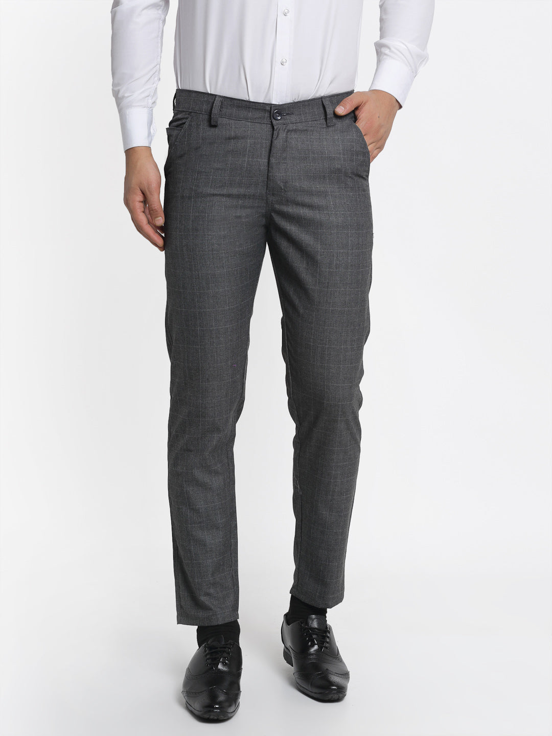 Men's Charcoal Checked Formal Trousers ( FGP 266Charcoal ) - Jainish