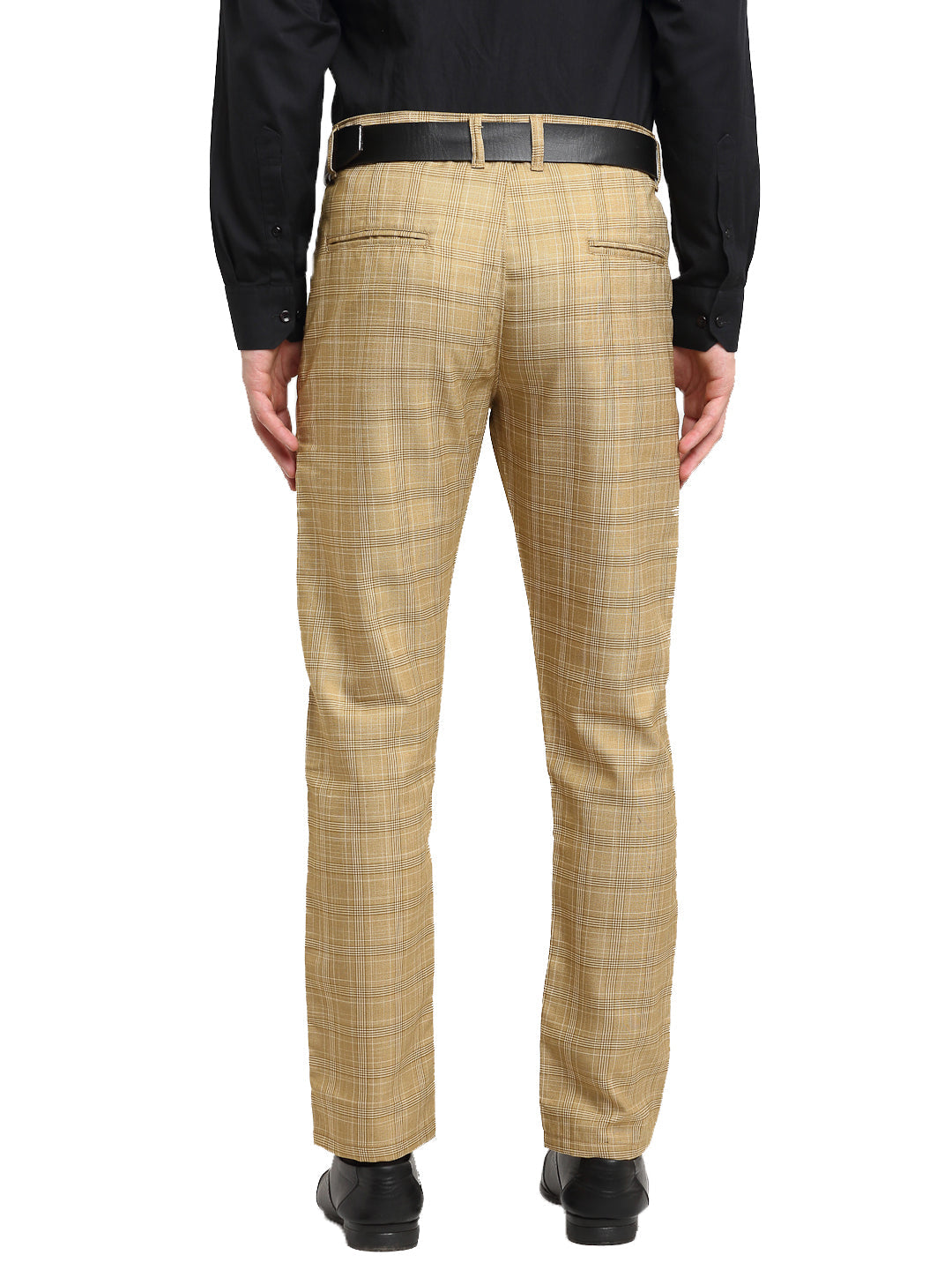 Men's Beige Cotton Checked Formal Trousers ( FGP 267Beige ) - Jainish