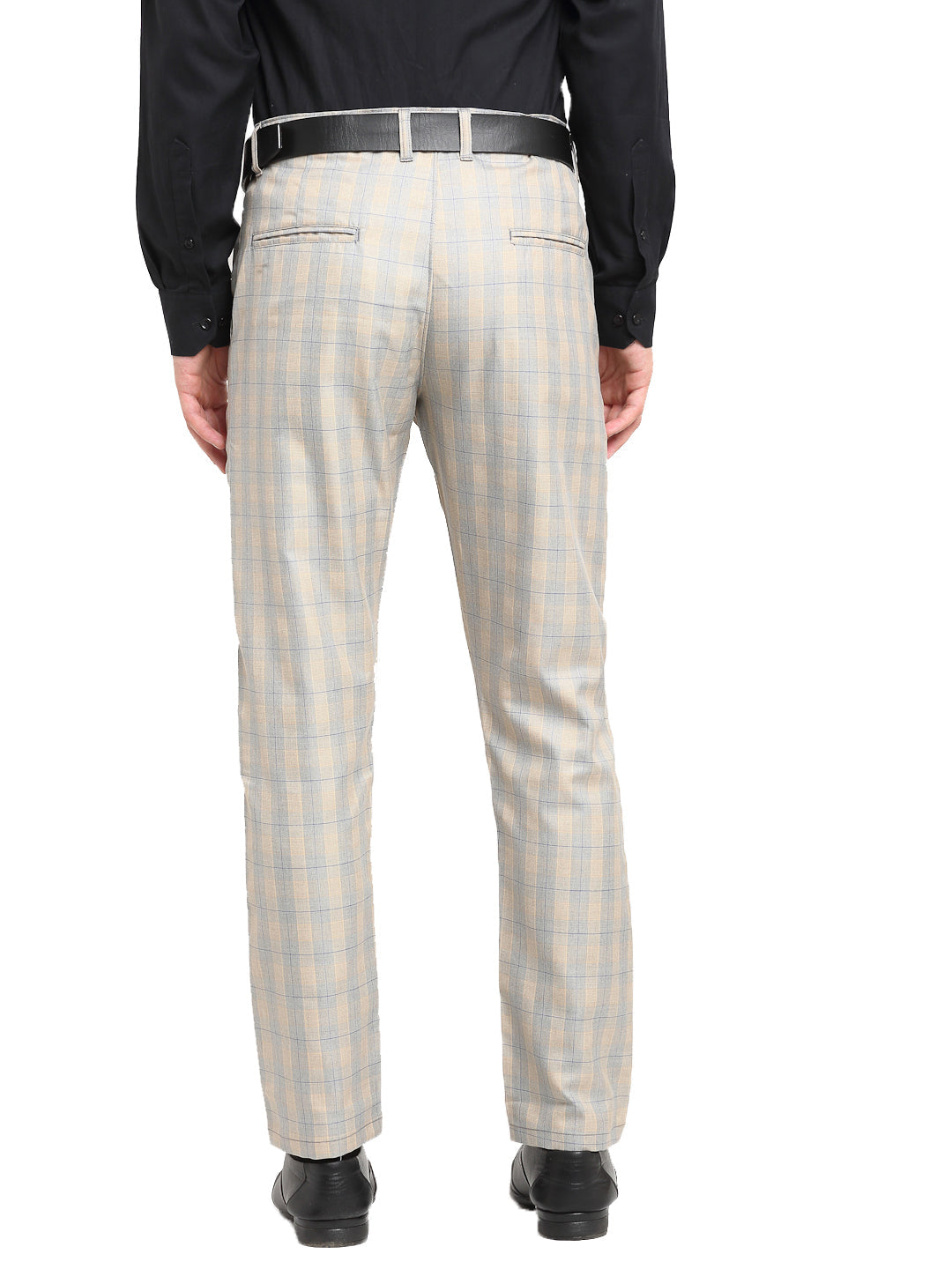 Men's Blue Cotton Checked Formal Trousers ( FGP 267Blue ) - Jainish