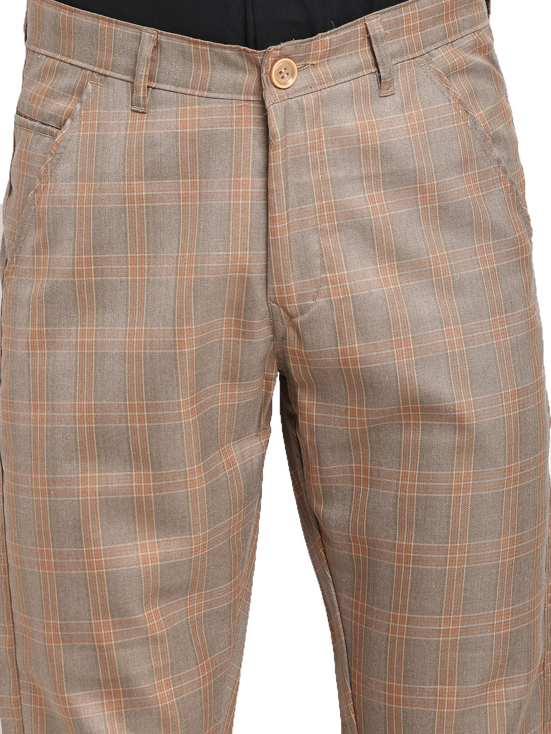 Men's Brown Cotton Checked Formal Trousers ( FGP 267Brown ) - Jainish
