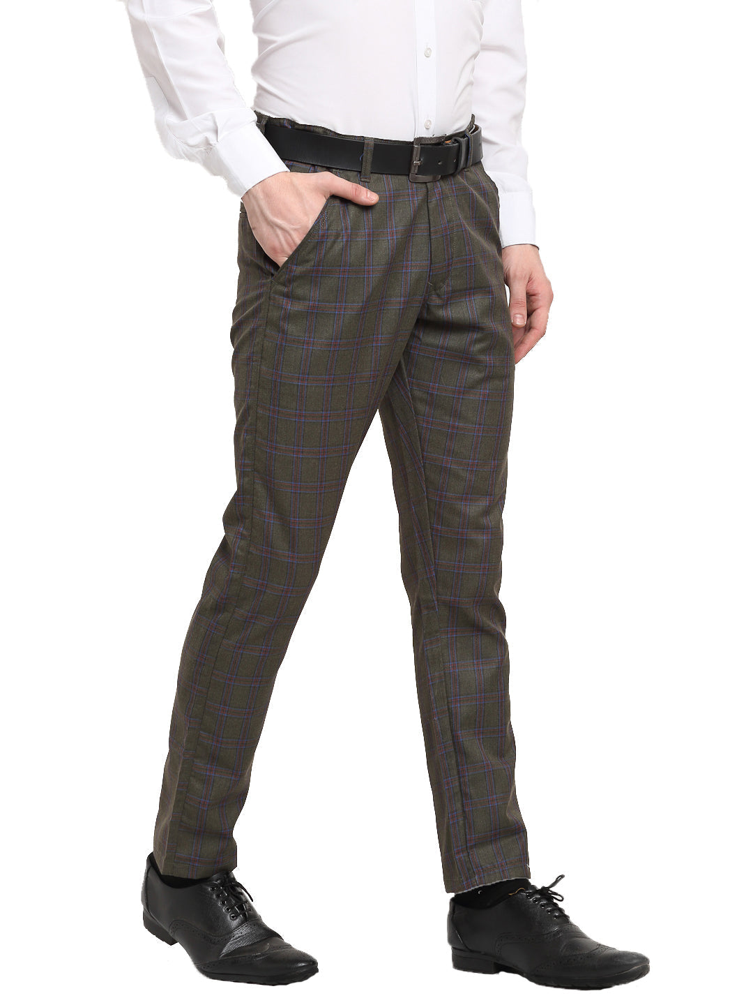 Men's Black Cotton Checked Formal Trousers ( FGP 267Charcoal ) - Jainish