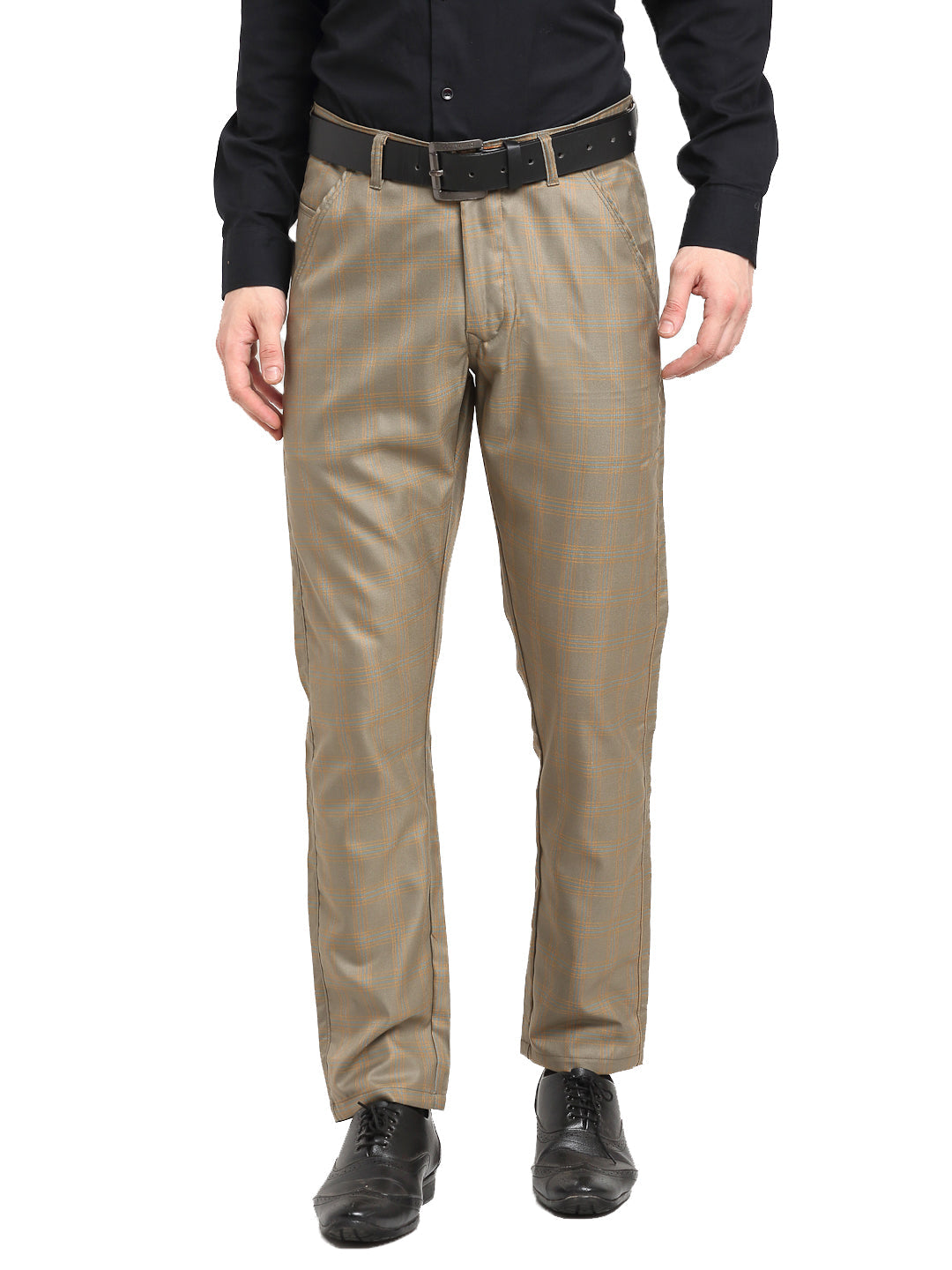 Men's Brown Cotton Checked Formal Trousers ( FGP 267Dark-Brown ) - Jainish