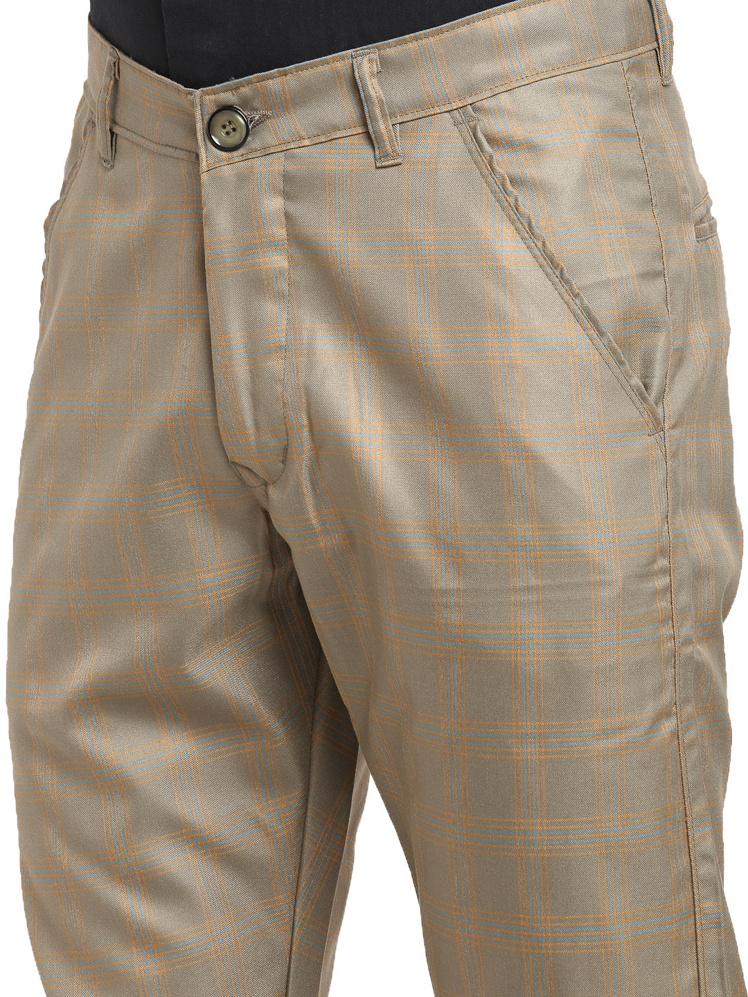 Men's Brown Cotton Checked Formal Trousers ( FGP 267Dark-Brown ) - Jainish