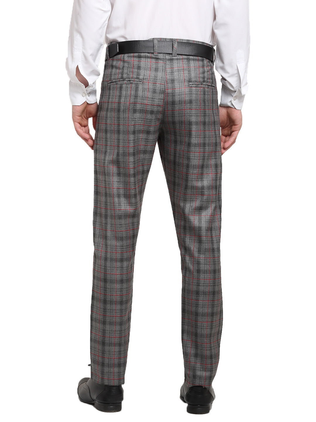 Men's Grey Cotton Checked Formal Trousers ( FGP 267Grey ) - Jainish