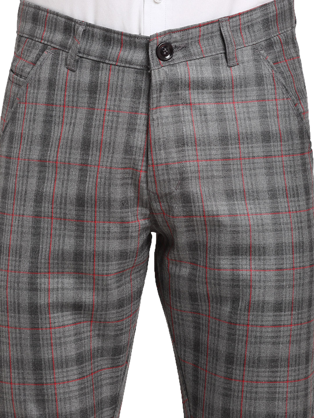 Men's Grey Cotton Checked Formal Trousers ( FGP 267Grey ) - Jainish