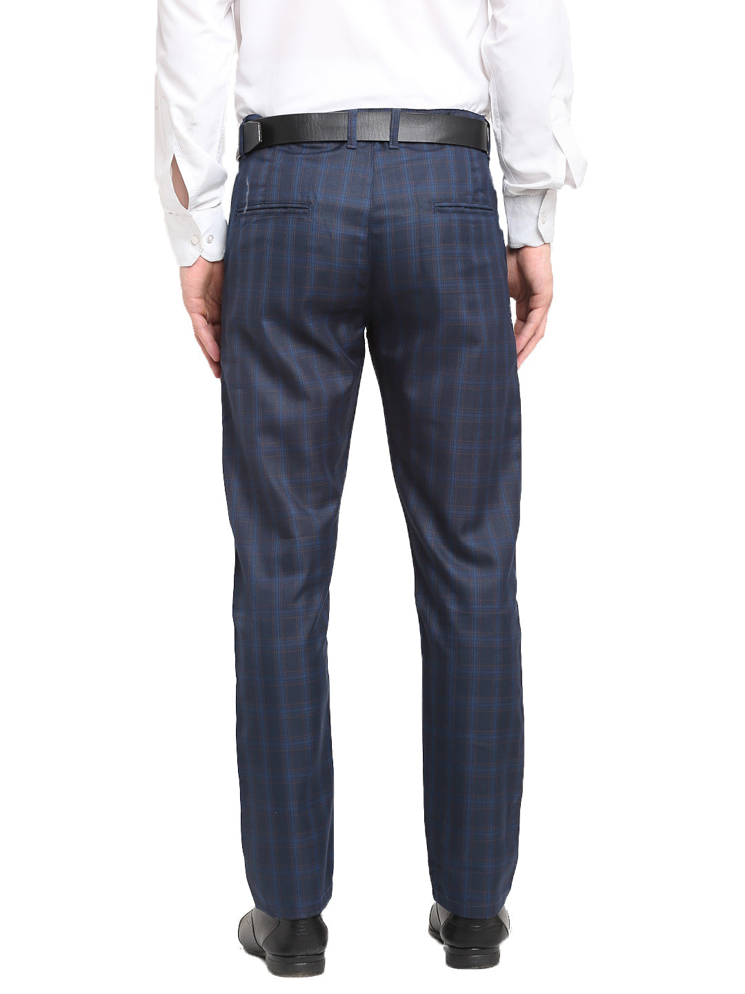 Men's Navy Blue Cotton Checked Formal Trousers ( FGP 267Navy ) - Jainish