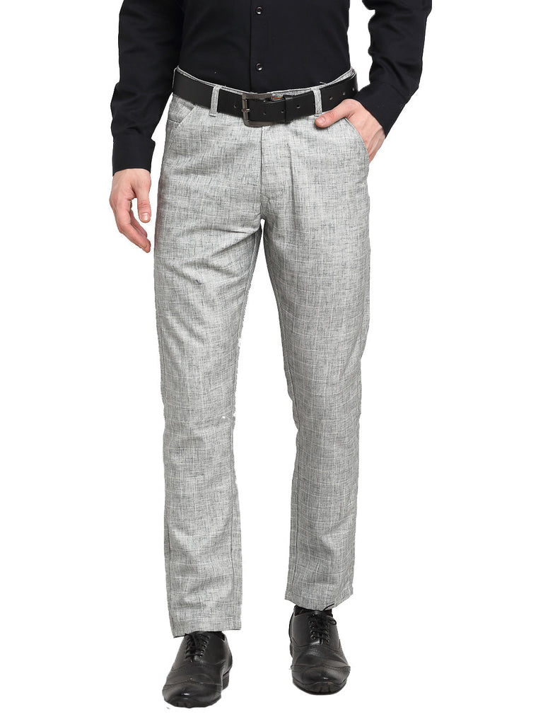 Men's Grey Cotton Solid Formal Trousers ( FGP 268Grey )