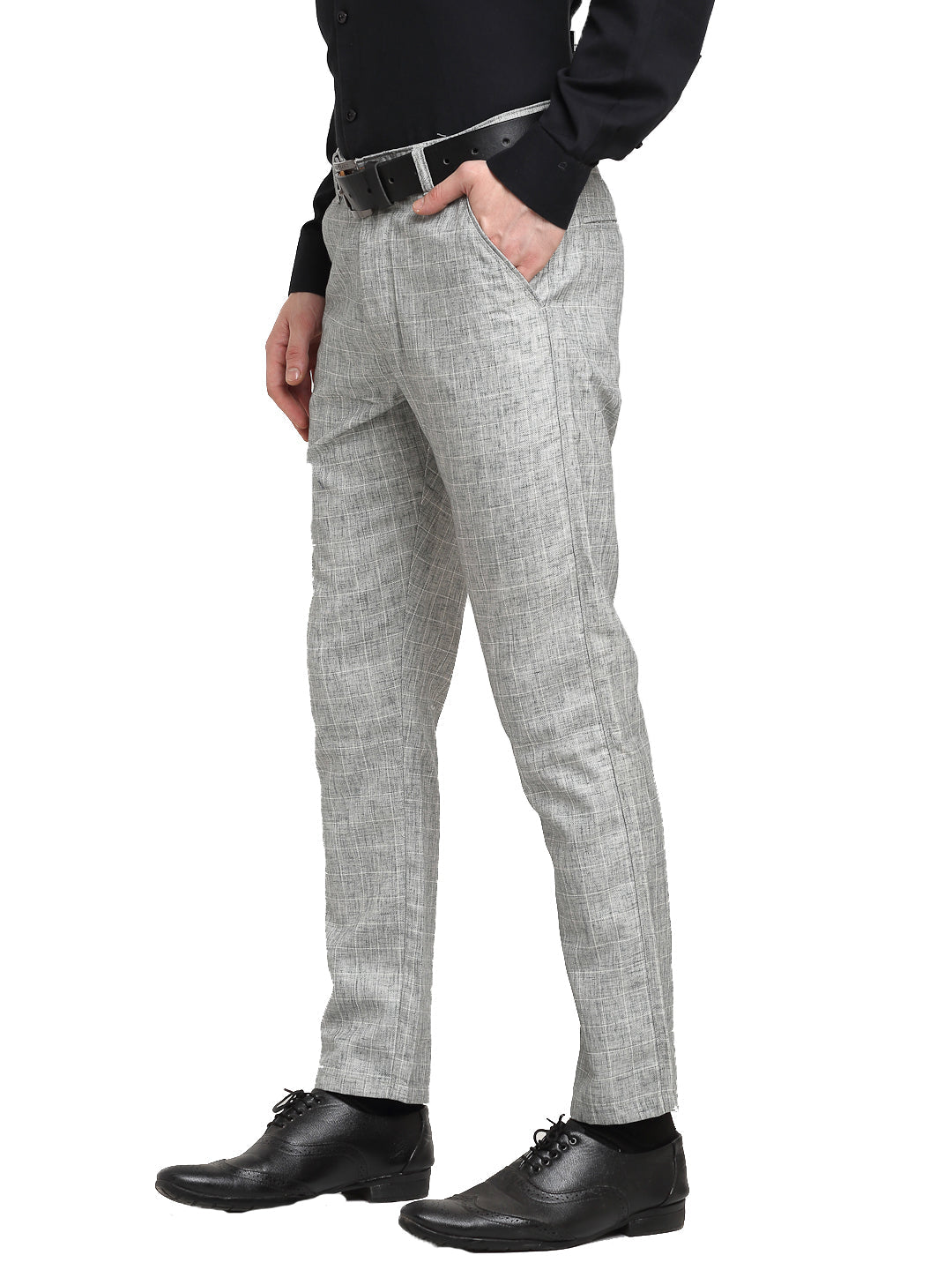 Men's Grey Cotton Solid Formal Trousers ( FGP 268Grey ) - Jainish