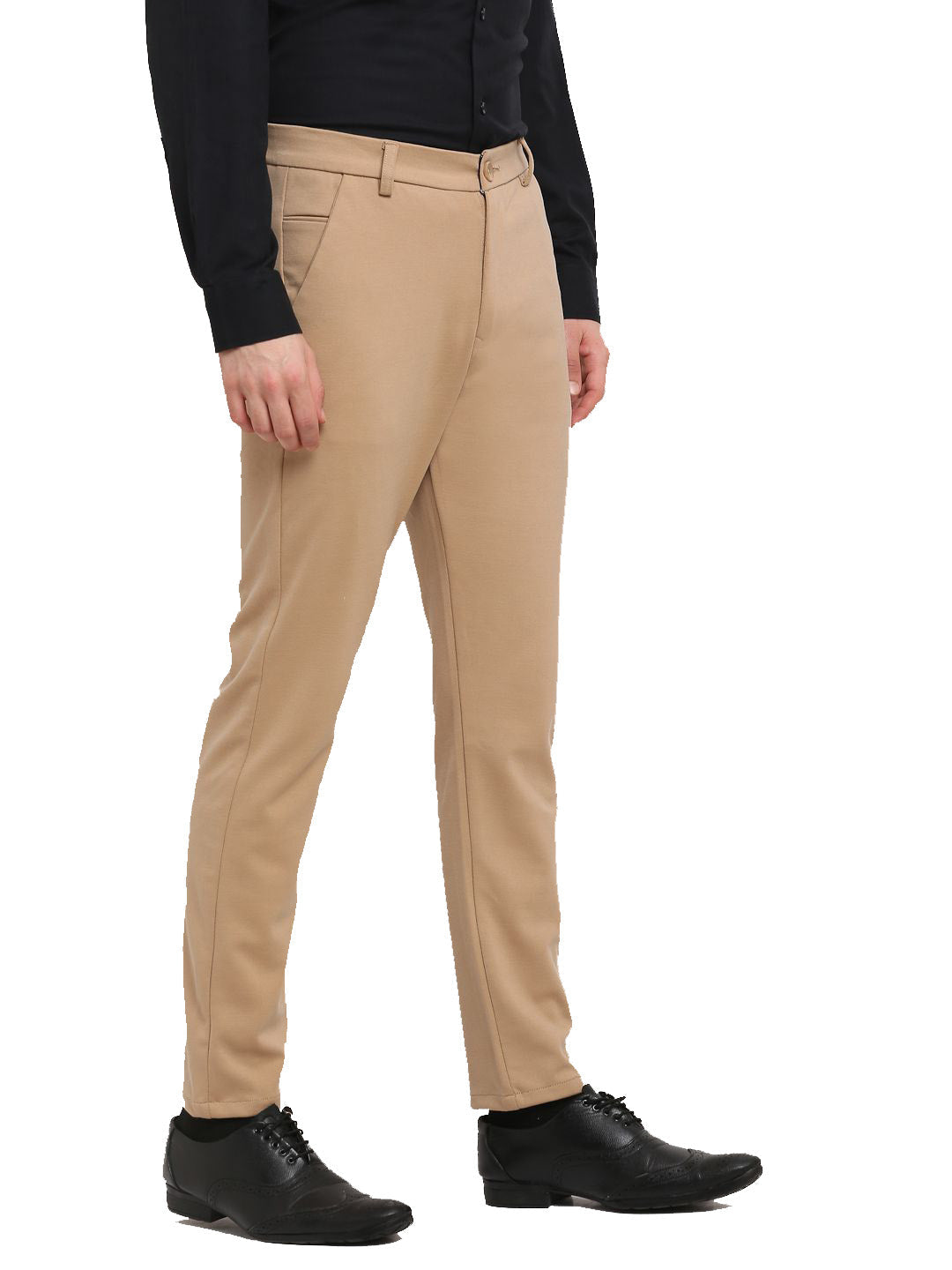 Men's Beige 4-Way Lycra Tapered Fit Trousers ( FGP 269Beige ) - Jainish