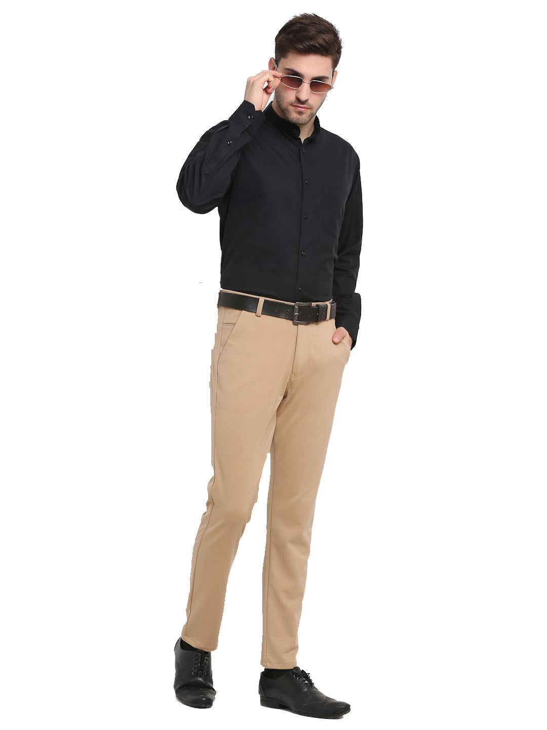Men's Beige 4-Way Lycra Tapered Fit Trousers ( FGP 269Beige ) - Jainish