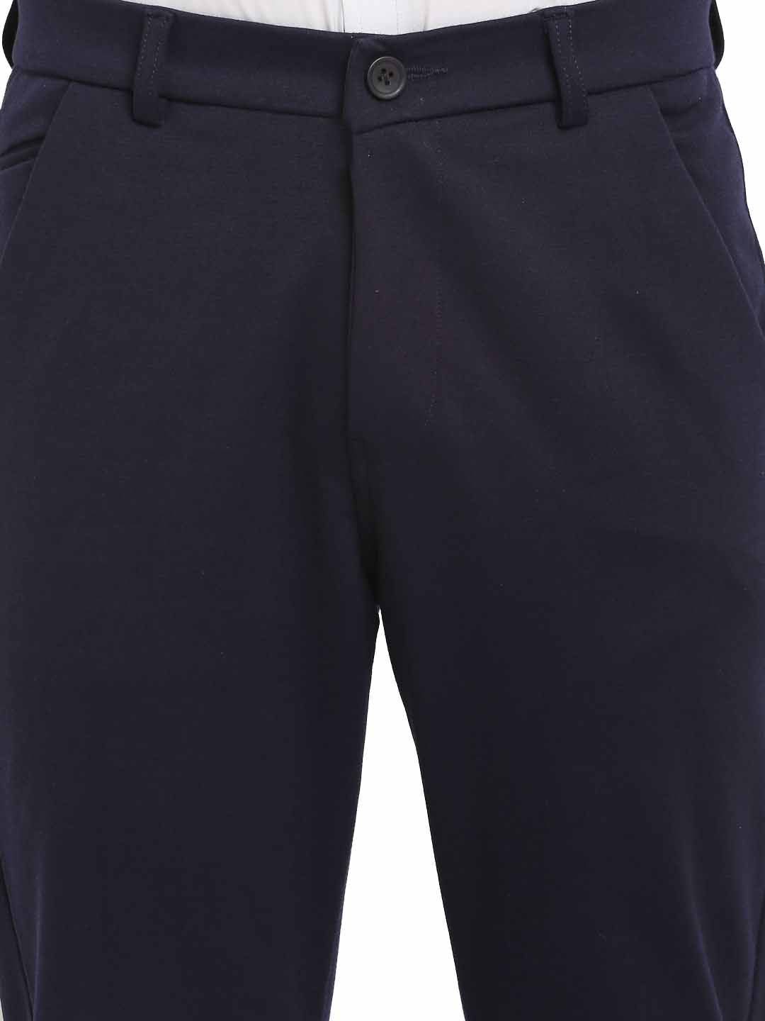 Men's Navy Blue 4-Way Lycra Tapered Fit Trousers ( FGP 269Navy ) - Jainish